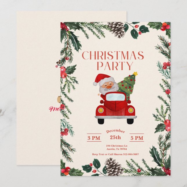 Santa Merry Christmas Party Einladung (Vorne/Hinten)