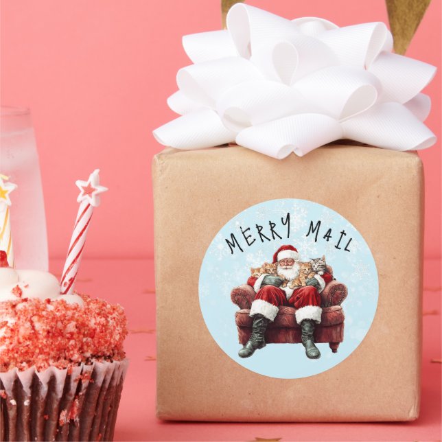 Santa Merry Mail Christmas Runder Aufkleber (Party)