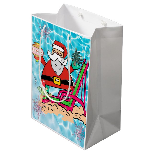 Santa Merry Weihnachtsgeschenktaschen Mittlere Geschenktüte (Rückseite Schrägansicht)
