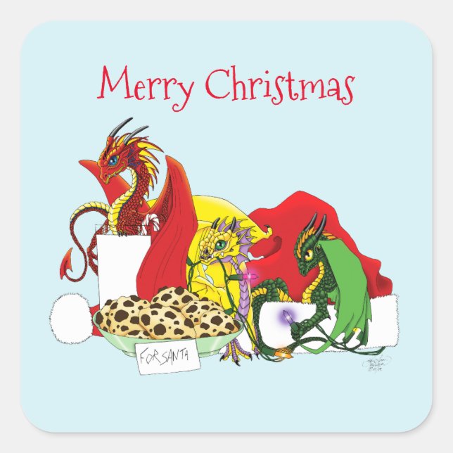 Santa Milk Cookies Dragons Quadratischer Aufkleber (Vorderseite)