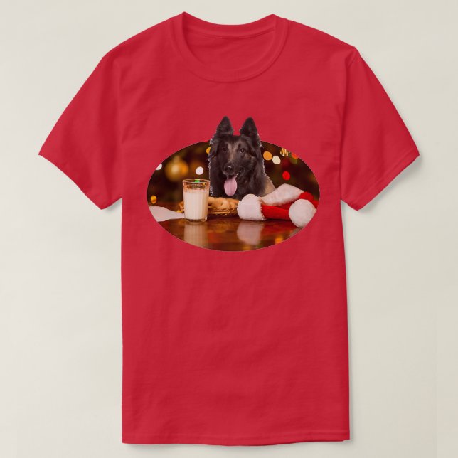 Santa Milk in Cookies Dog Belgische Tervuren T-Shirt (Design vorne)