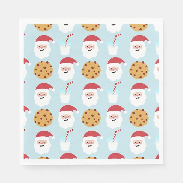 Santa Milk und Cookies Blue Paper Napkin Serviette (Vorderseite)