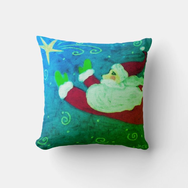 Santa mit Abstrakter Weihnachtskunst Kissen (Vorderseite)