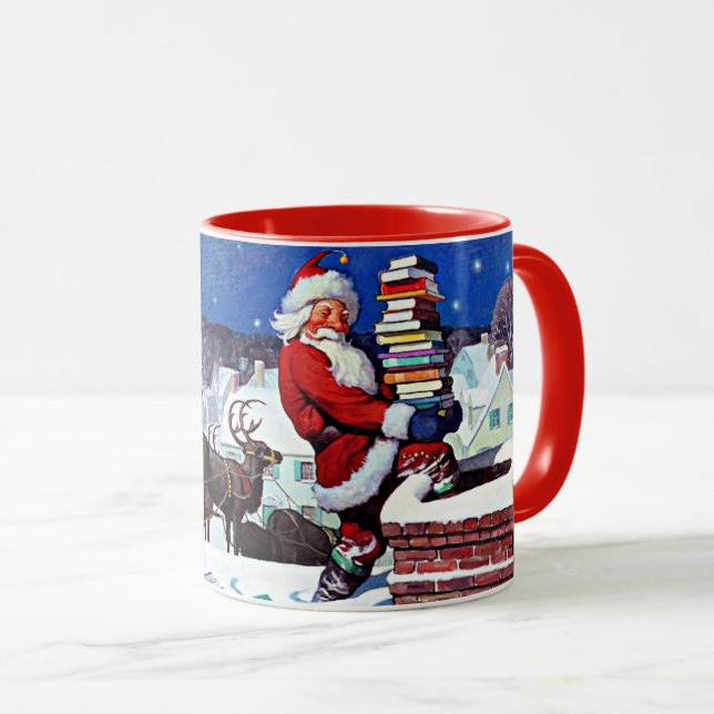 Santa mit Armadung der Bücher Tasse (VorderseiteRechts)