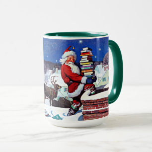 Santa mit Armadung der Bücher Tasse