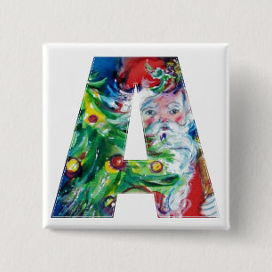 SANTA MIT BALLOONS UND CHRISTMAS BAUM EIN MONOGRAM BUTTON
