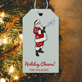 Santa mit Champagnerflasche Geschenkanhänger