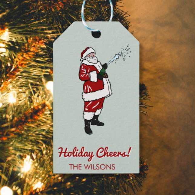 Santa mit Champagnerflasche Geschenkanhänger (Von Creator hochgeladen)