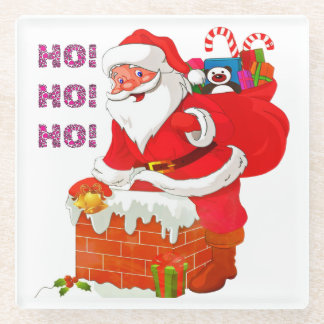 SANTA MIT CHRISTMAS PRÄENTS, HO! HO! HO! GLASUNTERSETZER