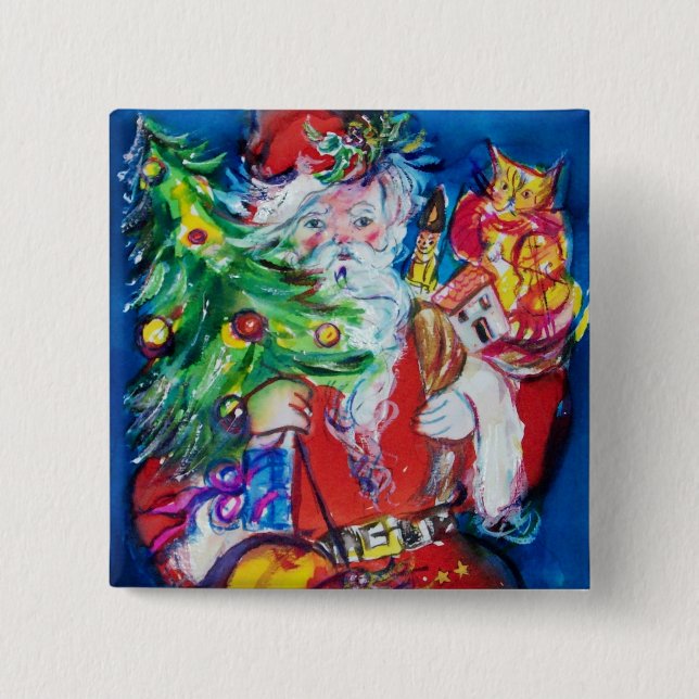 SANTA MIT CHRISTMAS TREE UND GIFTS BUTTON (Vorderseite)