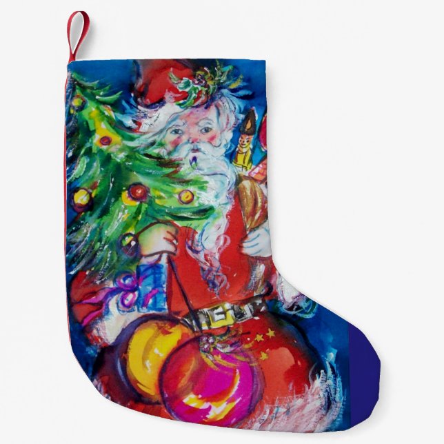 SANTA MIT CHRISTMAS TREE UND GIFTS KLEINER WEIHNACHTSSTRUMPF (Vorderseite)