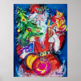 SANTA MIT CHRISTMAS TREE UND GIFTS POSTER