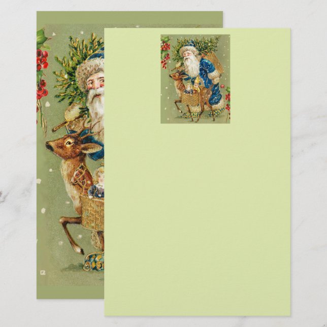 SANTA MIT DEER UND CHRISTMAS GIFTS IM WINTERSCHNEE BRIEFPAPIER (Vorne/Hinten)