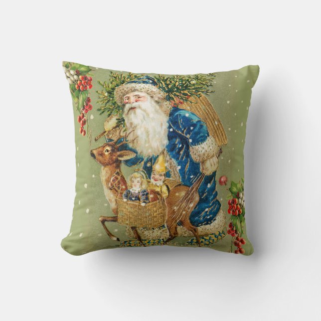 SANTA MIT DEER UND CHRISTMAS GIFTS IM WINTERSCHNEE KISSEN (Vorderseite)