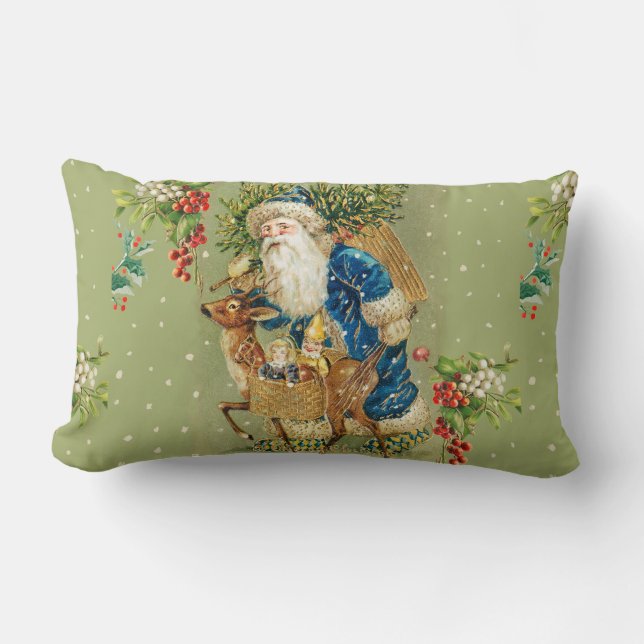 SANTA MIT DEER UND CHRISTMAS GIFTS IM WINTERSCHNEE LENDENKISSEN (Vorderseite)