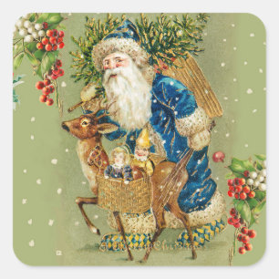 SANTA MIT DEER UND CHRISTMAS GIFTS IM WINTERSCHNEE QUADRATISCHER AUFKLEBER