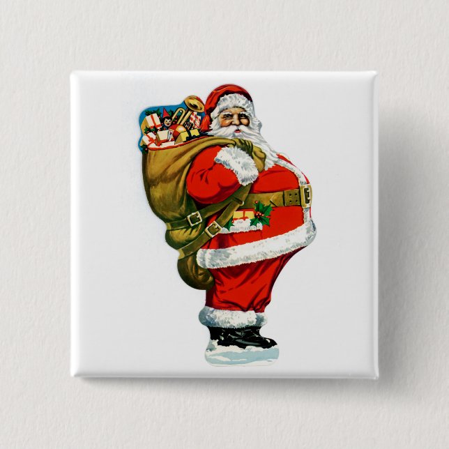 Santa mit der Tasche von Spielzeug Button (Vorderseite)