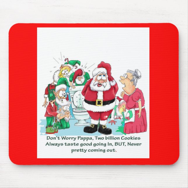 Santa mit Elfen nach zu vielen Keksen essen Mousepad (Vorne)
