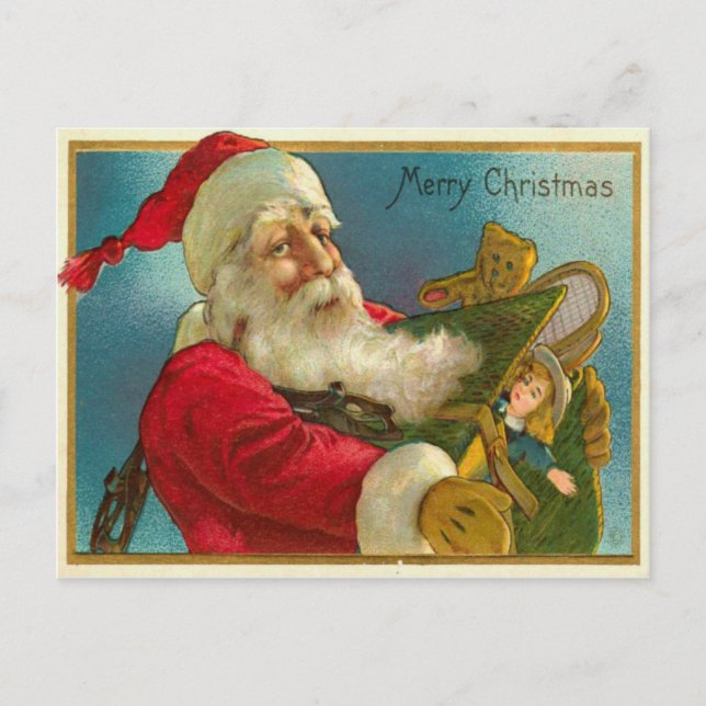 Santa mit Geschenken Feiertagspostkarte (Vorderseite)