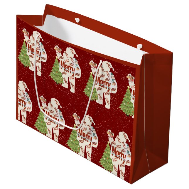 Santa mit Geschenken Große Geschenktüte (Vorderseite Schrägansicht)