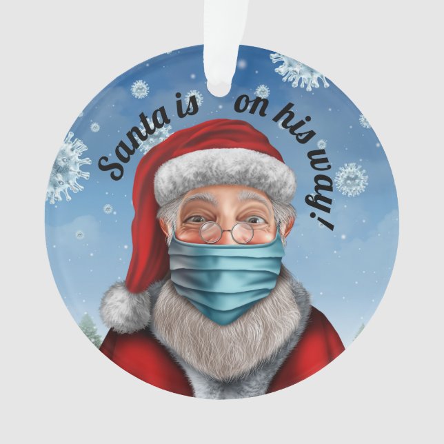 Santa mit Gesichtsmaske 2 Ornament (Vorderseite)