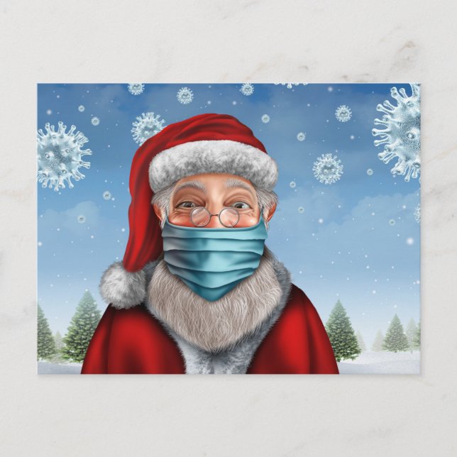 Santa mit Gesichtsmaske Postkarte (Vorderseite)