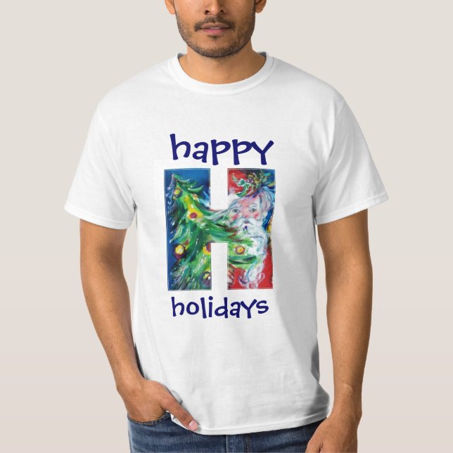 SANTA MIT GIFTS UND CHRISTMAS BAUM H MONOGRAM T-Shirt (Vorderseite)