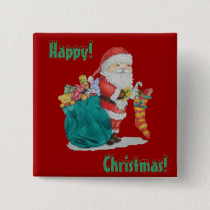 Santa mit grünem Sack, bereit für Weihnachten Button