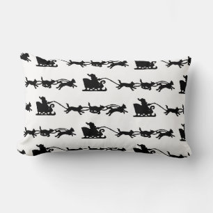 Santa mit Hund Sleigh in der arktischen Lino Print Lendenkissen