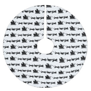 Santa mit Hund Sleigh in der arktischen Lino Print Polyester Weihnachtsbaumdecke