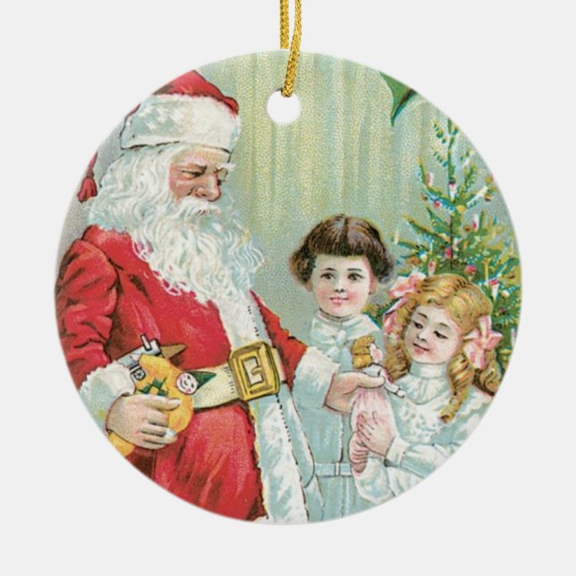 Santa mit Kindern Keramikornament (Vorne)