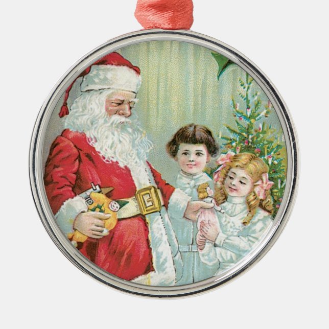 Santa mit Kindern Silbernes Ornament (Vorne)