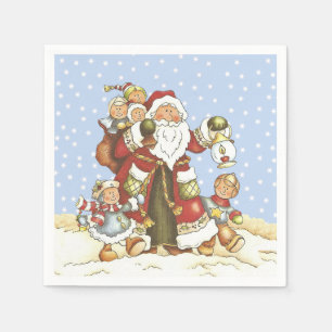 Santa mit Lattern Kinder im Schnee fallen Serviette