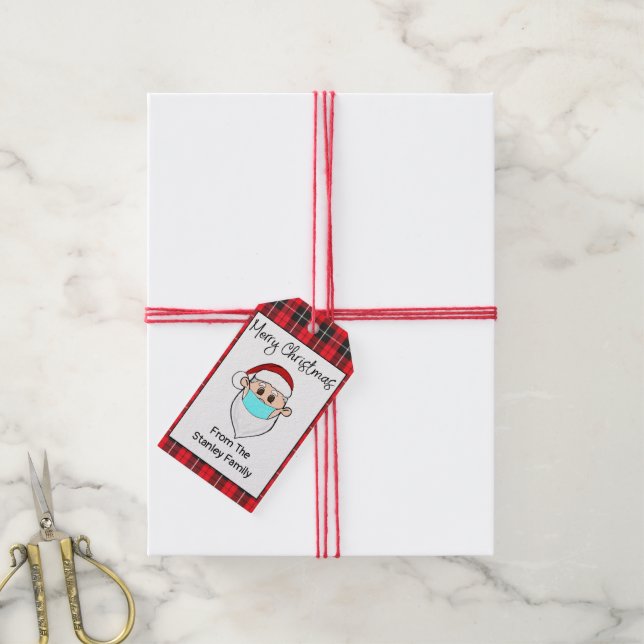 Santa mit Maskengeschenk Tag Personalisiert Geschenkanhänger (Mit Garn)