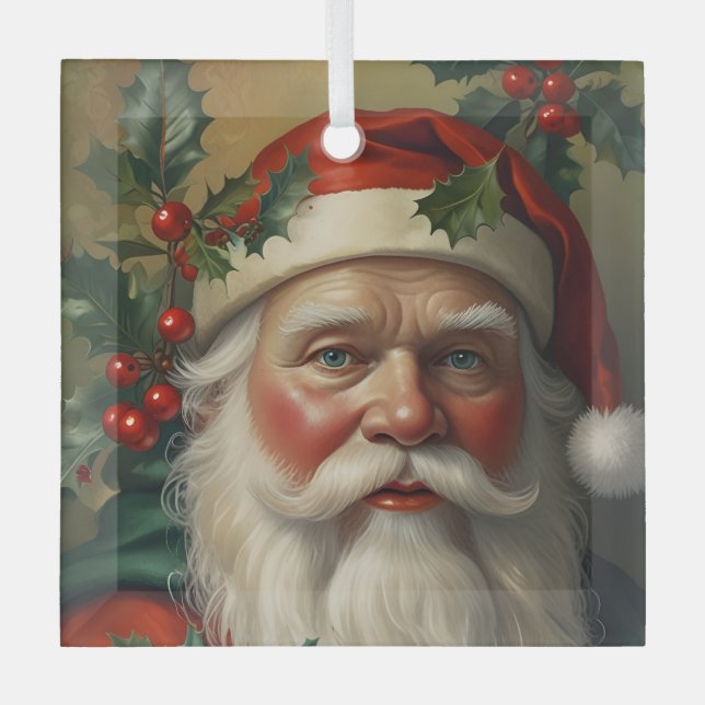 Santa mit Mistletoe Ornament Aus Glas (Vorderseite)