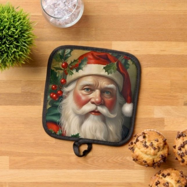Santa mit Mistletoe Topflappen (Pot Holder Full rubber protection cover no slip silicon hanging loop. )