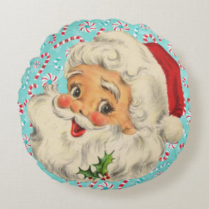 Santa mit Pfefferminzen Rundes Kissen
