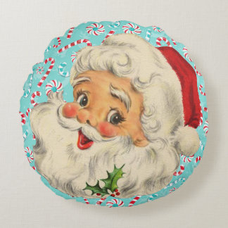 Santa mit Pfefferminzen Rundes Kissen