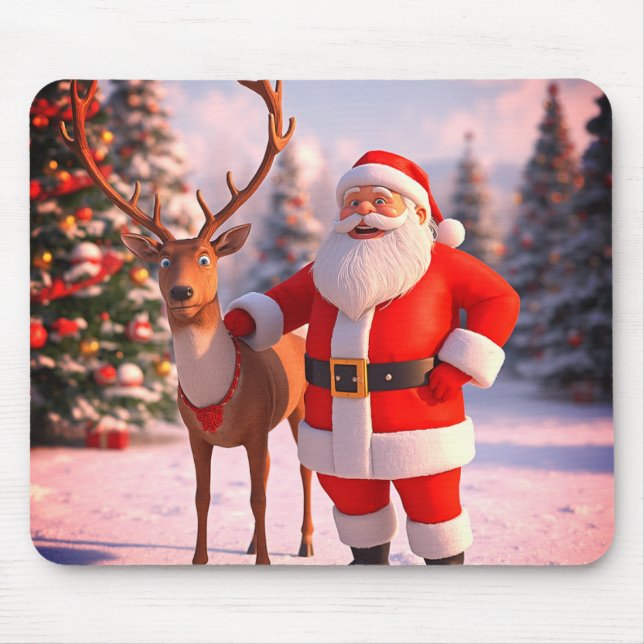 Santa mit Prancer draußen auf einem dicken Feld Mousepad (Vorne)