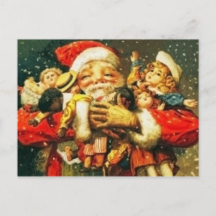 Santa mit Puppen Feiertagspostkarte
