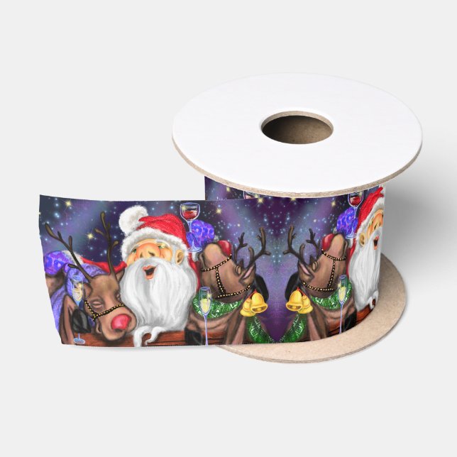 Santa mit Reindeers Funny Christmas Ribbon Satinband (Spule)