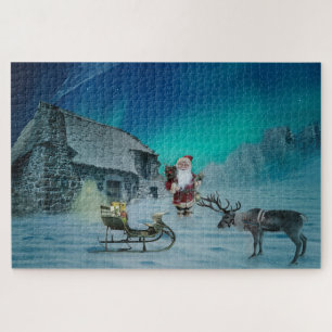 Santa mit Rentier Aurora Borealis Holiday Puzzle