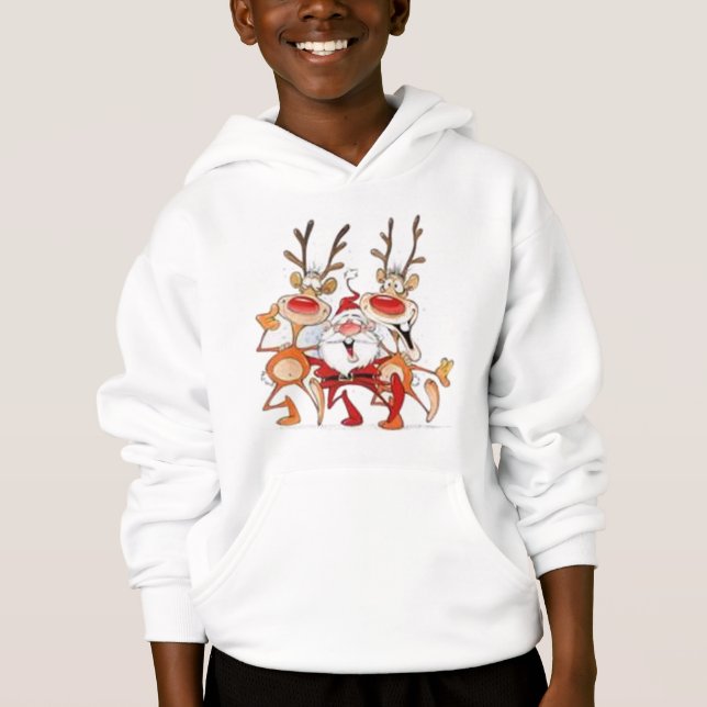 Santa mit Rentier Kid's Hoodie (Vorderseite)
