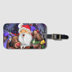 Santa mit Rentieren Funny Christmas Gepäck Tag Gepäckanhänger
