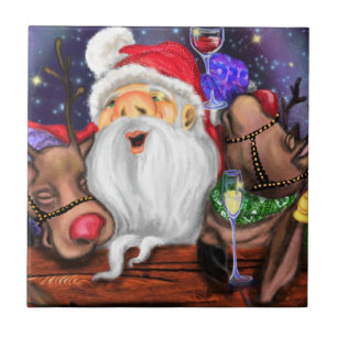 Santa mit Rentieren Funny Christmas Keramik Tile Fliese