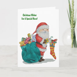 Santa mit Sack und Spielzeug und Geschenken für We Feiertagskarte