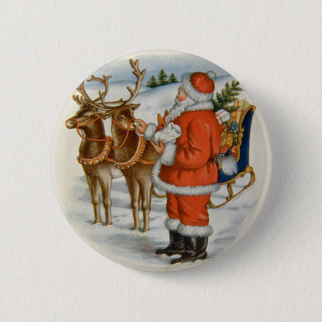 Santa mit seinem Rentier Button (Vorderseite)