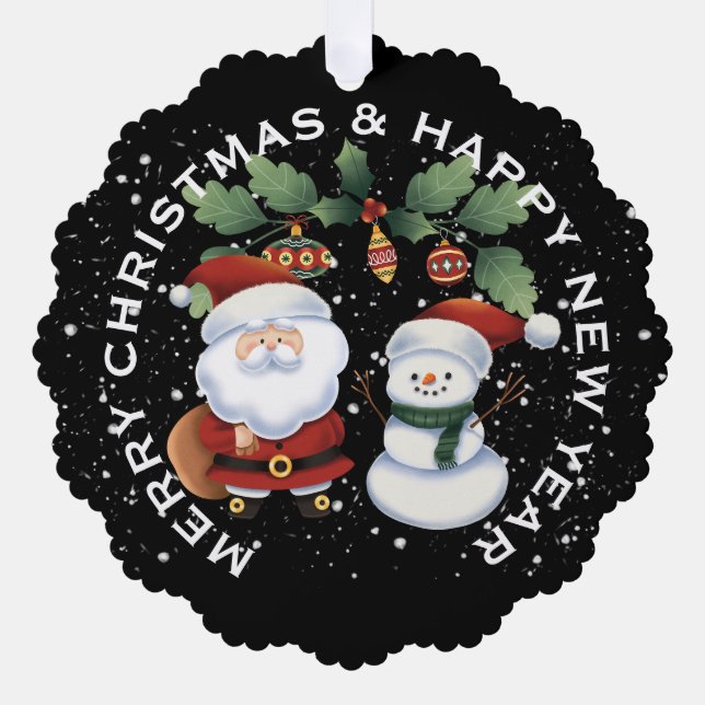 SANTA mit SNOWMAN , PERSONALISIERTE CHRISTMAS Ornament Karte (Vorderseite)