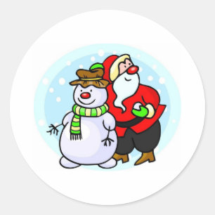Santa mit Snowman Runder Aufkleber