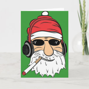 Santa mit Sonnenbrille Zigarette und Kopfhörer Feiertagskarte